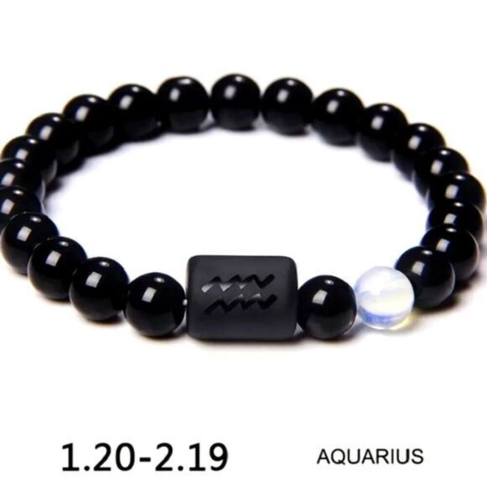 Aquarius Zodiac Horoscope Natural Black Stone Beaded Bracelet‎